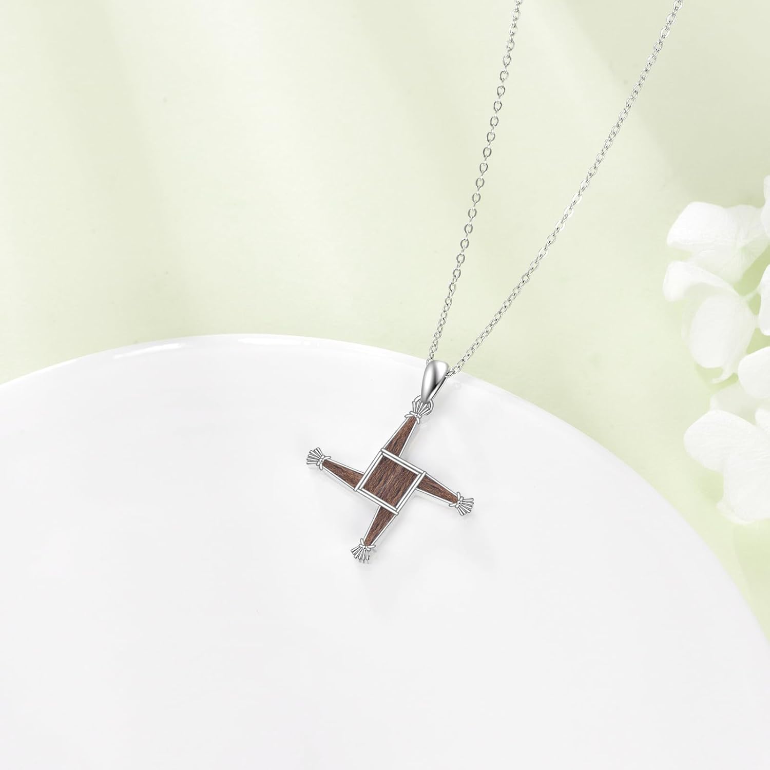 YAFEINI St Brigid Cross Necklace Sterling Silver Wooden Saint Bridget Pendant Religious Irish Jewelry for Women Mom - Image 4