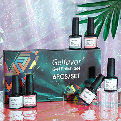 GELFAVOR UV Nagellack Set, Glitter Gel Nagellack Grau Weiß Rosa Farben LED Shellac Nagellack DIY Maniküre 6 Stück 8ml – Bild 7