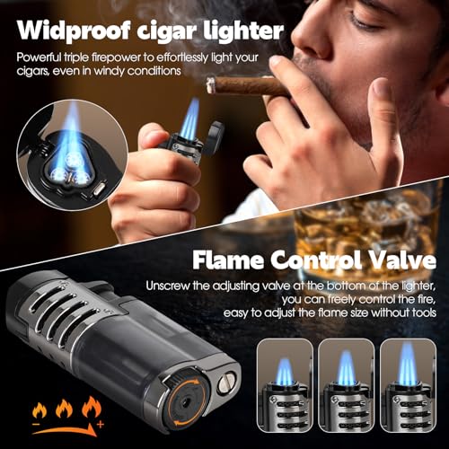 Cigar Humidor, Portable Travel Cigar Box, Double Cigar Humidor with Separate Storage for Cigar Accessories, Cigar Travel Case with Cigar Lighter(No Butane), Holds 5 Cigars (Black) - Image 6