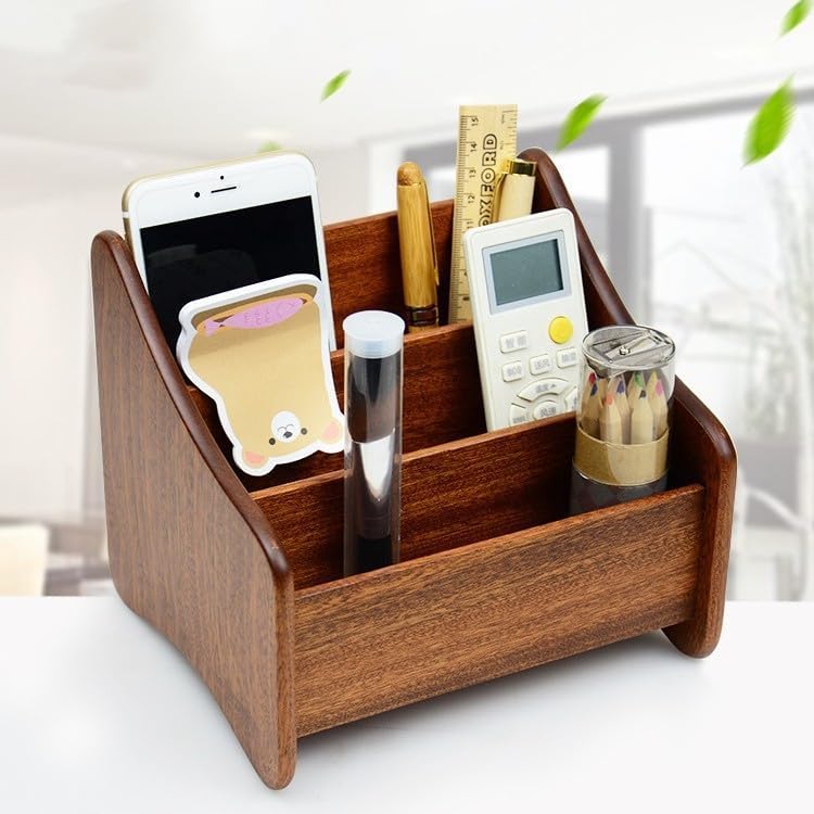 [Heartserice]リモコンラック 収納ボックス 木製 多機能 ペンホルダー メガネ/携帯電話/鍵/小物 化粧品収納 コンパー