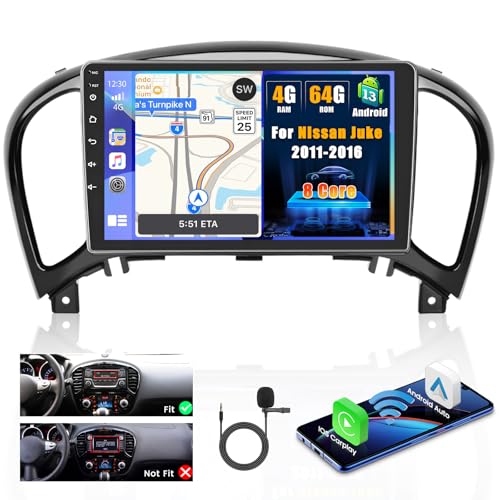 Inefala[8 Core 4+64GB] Android 15 Car Radio for Nissan Juke 2011-2016 with Wireless Carplay Android Auto, 9 Inch HD Touchscreen Car Stereo with GPS WiFi Bluetooth5.0 FM/RDS EQ DSP 59UI SWC