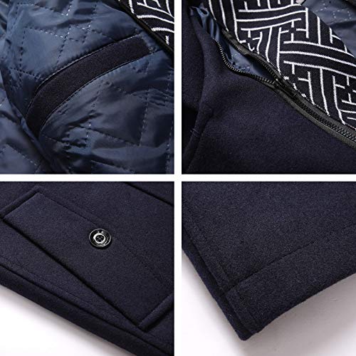 Image of INVACHI Men's Wool Blend Coat Warm Winter Trench Coat with Detachable Soft Scarf Single Breasted Pea Coat