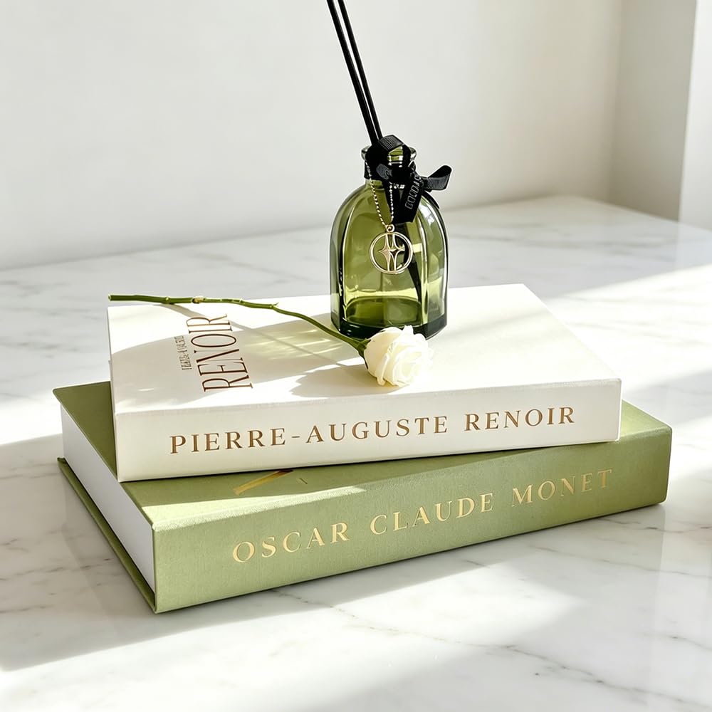 FOOMAN Libri decorativi per la casa – Set di 2 libri finti in lino per tavolino da caffè, decorazione moderna per la casa per soggiorno e mantello, neutro, impilabile, scatola portaoggetti per libri
