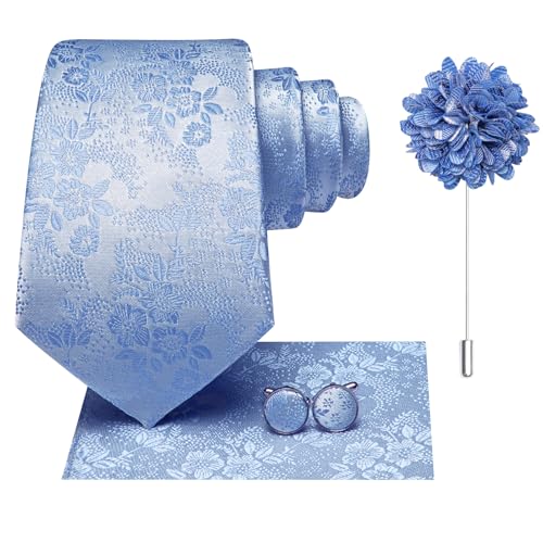 Image of Hi-Tie Men's Silk Ties Formal Woven Classic Necktie Pocket Square Cufflinks Lapel Pin Set Wedding Business