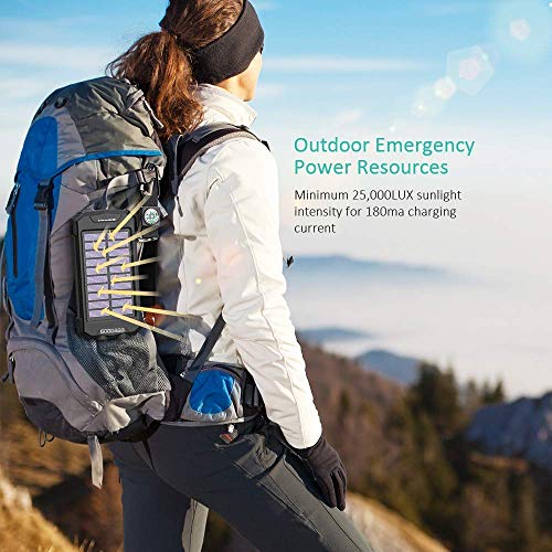 Solar Charger Wireless Power Bank, Portable 10000mAh Ultra-Compact External Battery Backup Pack Qi w 5V/2.1A Type-C Input,Solar Panel Emergency Charging, Dual Flashlights,Compass