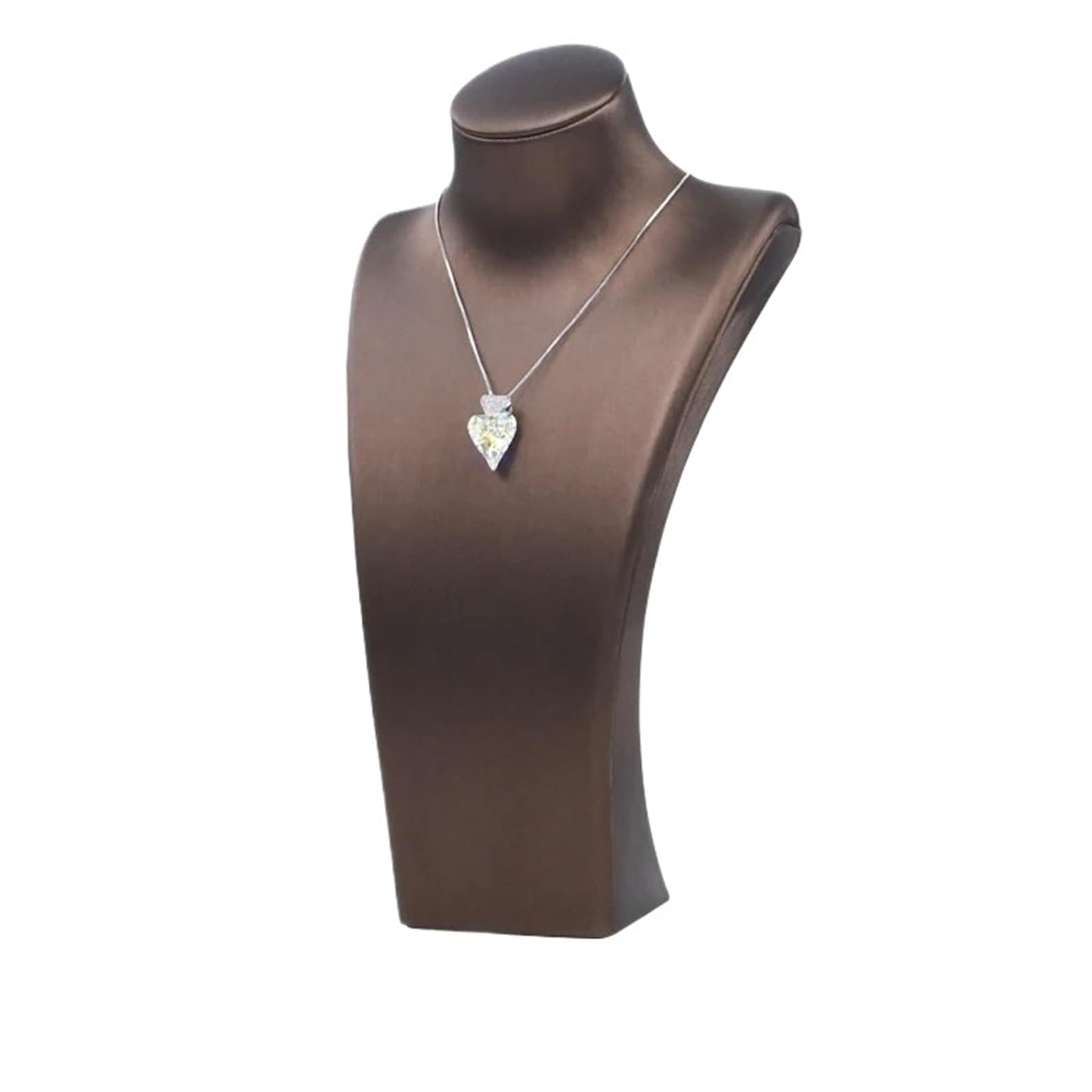 Wyświetlacz naszyjnika czarny biały PU wyświetlacz biust choker uchwyt model wystawca skórzany stojak na biżuterię organizer (brązowy 14 * 7 * 27 cm)
