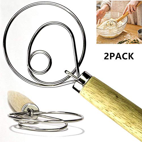 2 pack 13.5 inch The Original Danish Dough Whisk,Stainless Steel Dutch Style Hand Mixer Bread Dough Whisk,For Pastry or Pizza Perfect Baking Tool, Great Alternatives to A Blender, Mixer or Hook