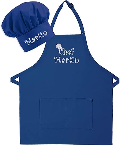 THE APRONPLACE Juego de delantal y sombrero personalizado para adultos con cualquier nombre, añade tu propio nombre para hombres, mujeres, cocina,