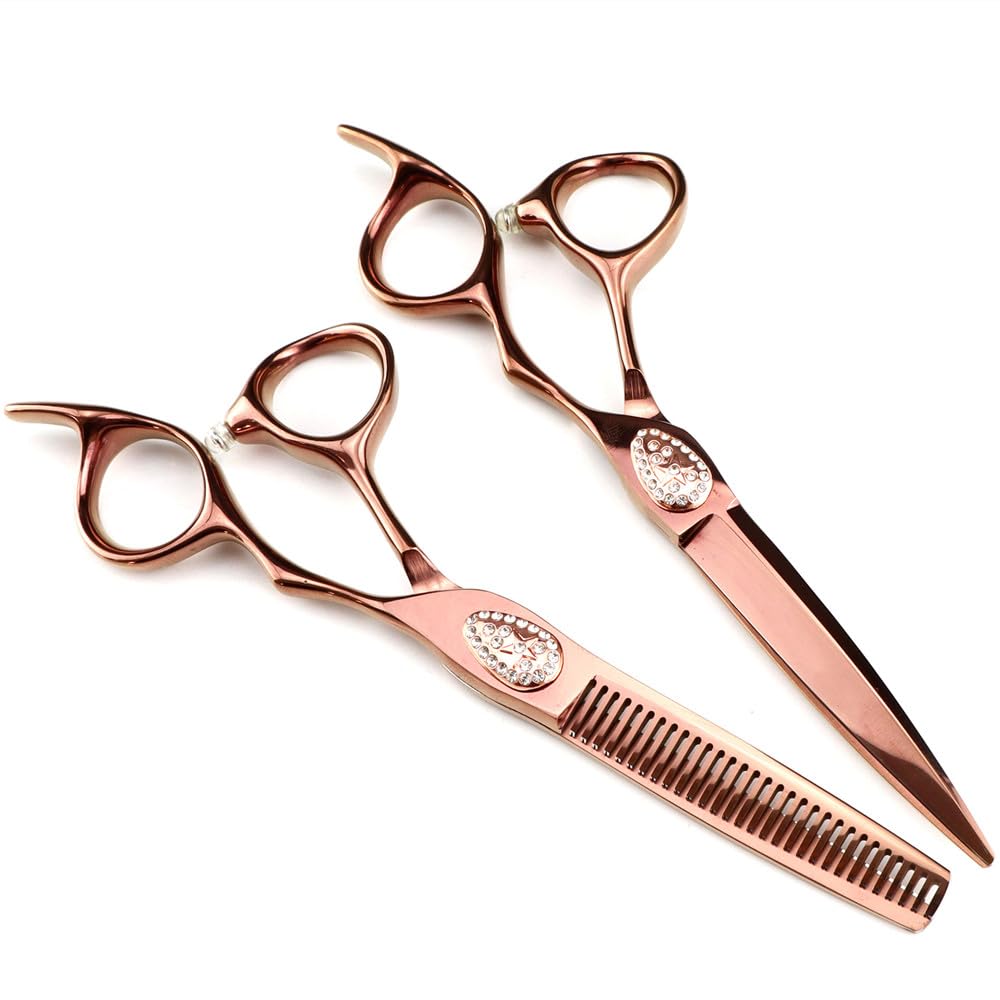 Forbici da Taglio per Capelli, Forbici Professionali Giapponesi da 6 Pollici in Acciaio 440C, Forbici in Bronzo per Capelli, Forbici per Sfoltire, Forbici da Barbiere, FO(Impostato)