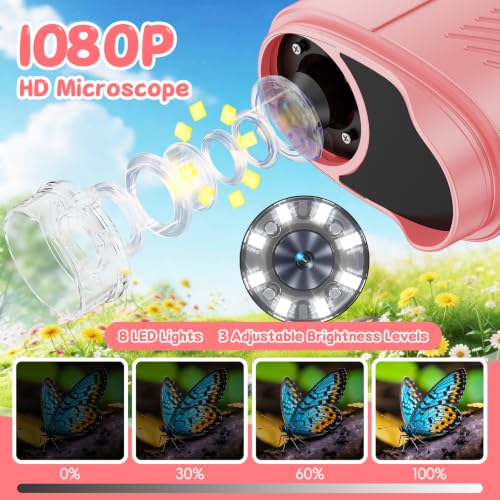 Image of 1000X Handheld Digital Microscope for Kids (Pink)