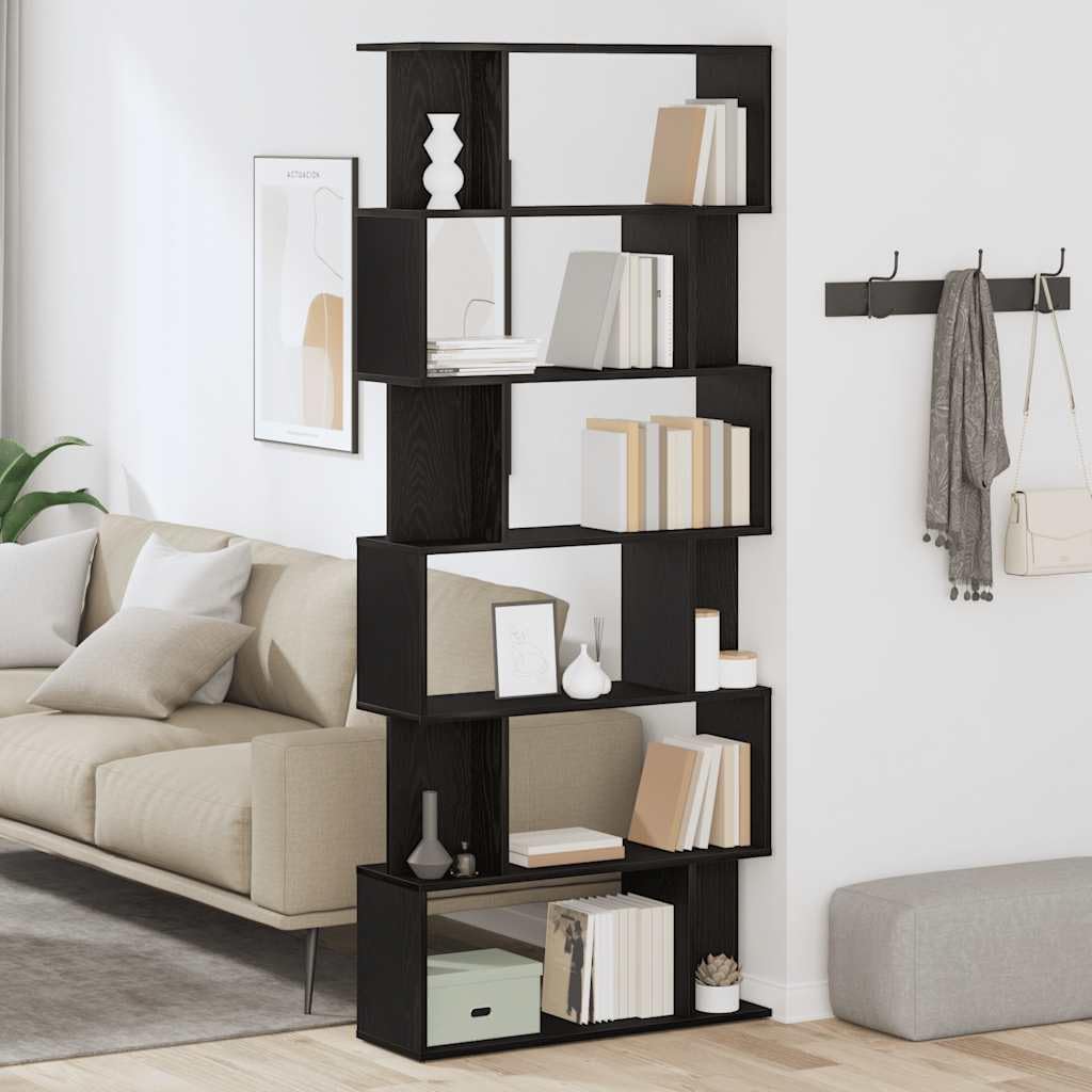 Estantería en aspecto de roble, 80 x 24 x 190,5 cm, de material de madera con compartimentos desplazados y parte superior estable para libros y decoración, fácil de limpiar