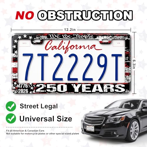 Image of American Flag License Plate Frame 2 Pack Patriotic Plate Holder | Universal Aluminum Car License Plate Cover with Screws for Women Men