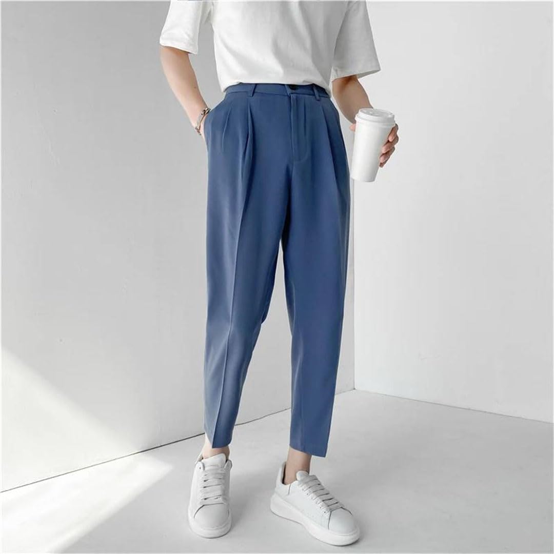 Pantalones de traje coreanos sueltos y rectos para hombre, pantalones formales de oficina