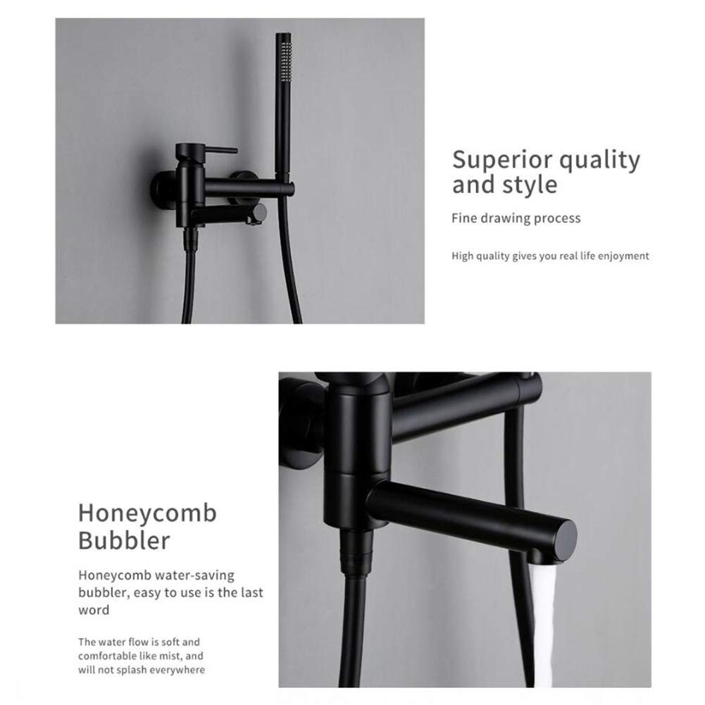 Moderne Badewannenarmatur Schwarz Mit Handbrause – Messing, Wandmontage, Einhand-Mischer, Inkl. 150cm Schlauch