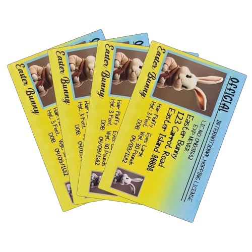 Chaies Licencia perdida con decoración de conejito de Pascua, permiso de conducir perdido, 4 divertidas tarjetas de conejo, licencia de conducir para niñas y niñas