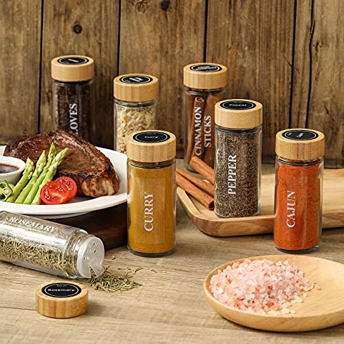 Netany 36 Pcs Spice Jars With Bamboo Lids - 4 Oz Round Glass Spice Jars With Labels, Minimalist Farmhouse Spice Labels Stickers, Collapsible Funnel, Seasoning Bottles For Spice Rack, Cabinet, Drawer #TOP4