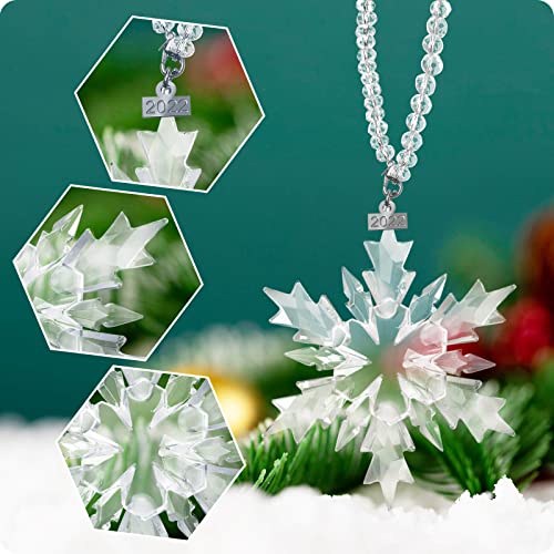Fancyoung 2022 Snowflake Crystal Ornament Rear View Mirror Pendant Festival Charm Star Crystal Ornaments Christmas Tree Party Decorations Collectibles Home Hanging Decor, Clear #TOP2