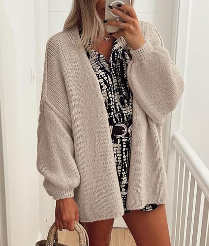 Image of PRETTYGARDEN Womens Oversized Cardigan Sweaters 2026 Fall Long Lantern Sleeve Knit Open Front Lightweight Sweater