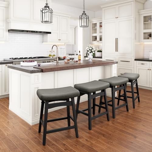 Image of PHI VILLA Counter Height Bar Stools Set of 3, Solid Wood Barstools