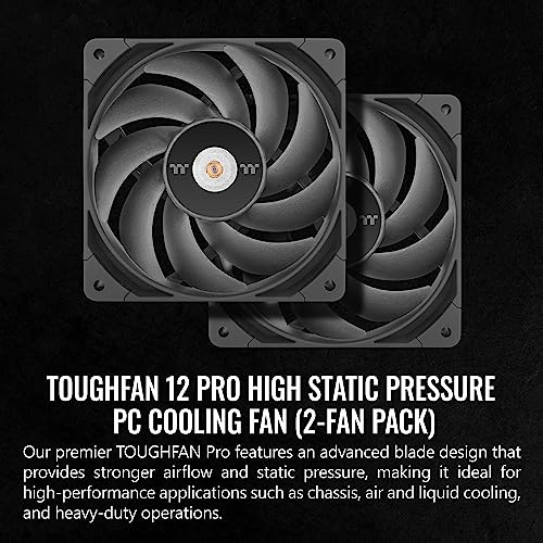 Image of Thermaltake TOUGHFAN 12 Pro High Static Pressure PC Cooling Fan, PWM Controlled 500~2000 RPM, Air Flow 70.8 CFM, Gen.2 Hydraulic Bearing 120mm Case /Radiator Fan (2 Pack) CL-F159-PL12BL-A