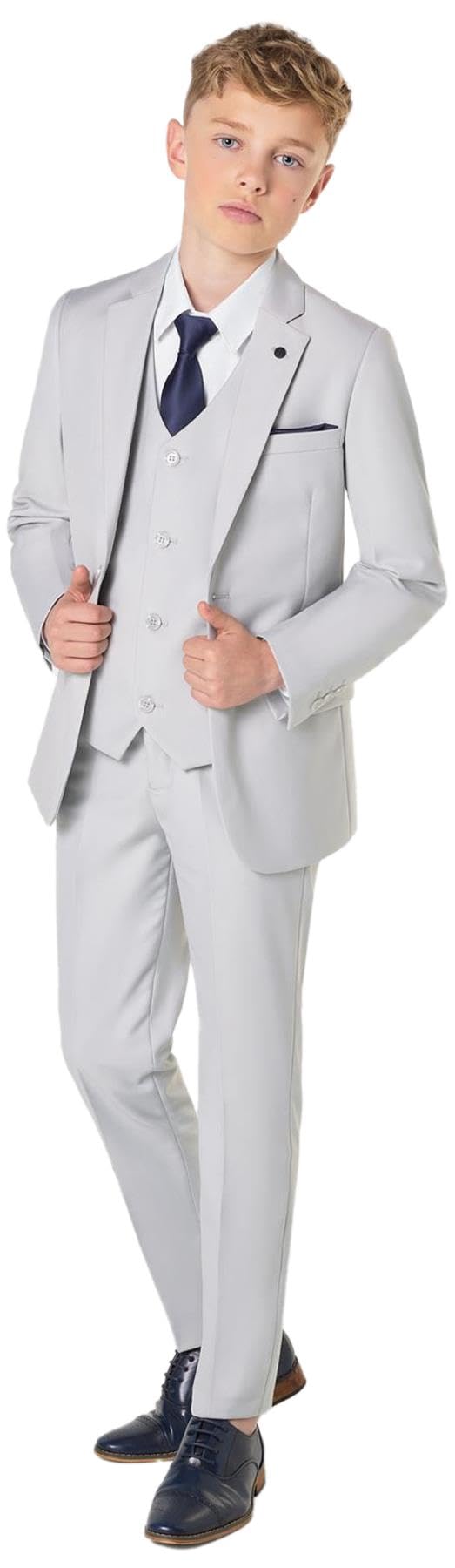 Roco Boys Stone 5 Piece Wedding Suit, Grey Prom Suit, 03 Years