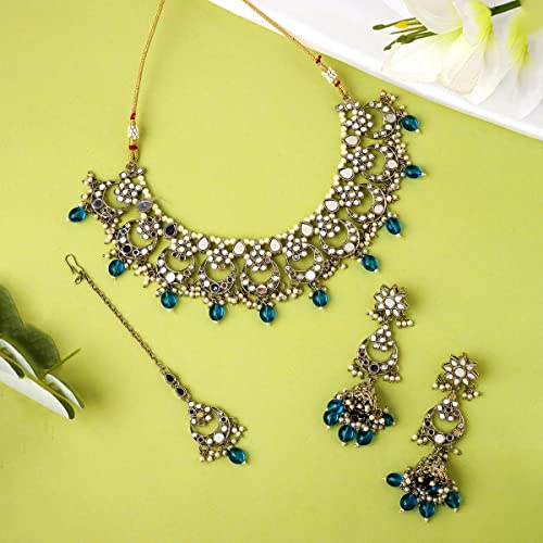 Image of Yellow Chimes Jewellery Set for Women and Girls Traditional Mirror Finished Beads Necklace Set for Women | Gold Plated Choker Necklace Set | Birthday Gift for girls and women Anniversary Gift for Wife