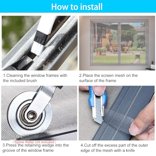 Fillis Insektenschutz Fliegengitter, 150x300cm Ersatzgitter Meterware aus Fiberglas Mückenschutz Gewebe Moskitonetz mit Reinigungsbürste DIY Zuschneidbar für Fenster Tür, Schwarz