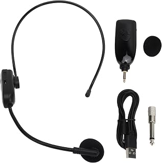 Auriculares con Micrófono Inalámbrico de 2,4 G, Rango de 25 M/82 Pies, Tiempo de Trabajo de 15 Horas, Micrófono UHF para la Cabeza, Micrófono Inalámbrico para Enseñanza, Grabación