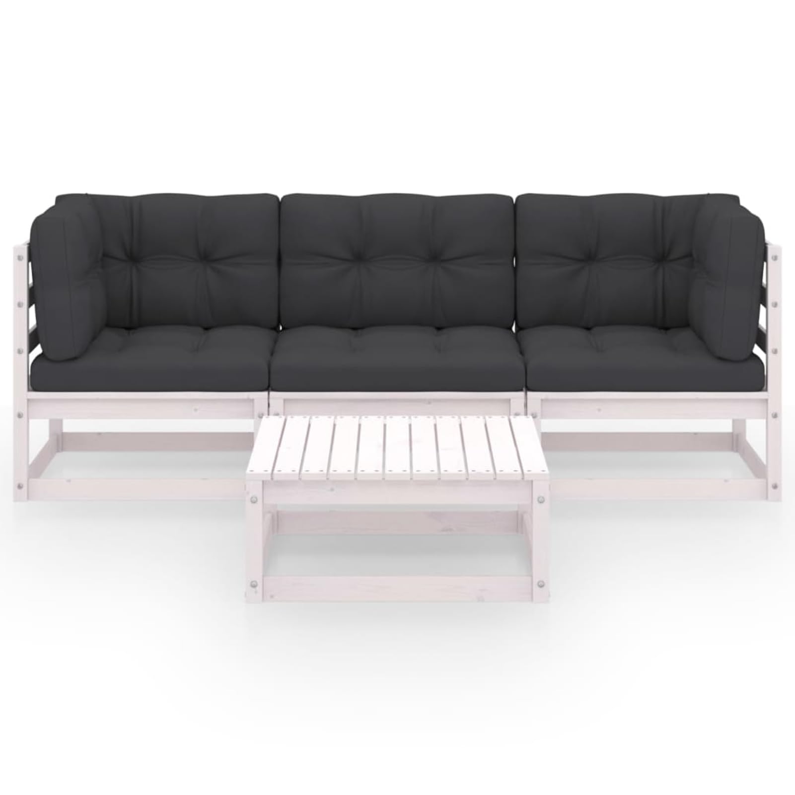 Homgoday Muebles de jardín 4 Piezas con Cojines de Madera de Pino Maciza Conjunto de Jardin Exterior mobiliario Jardin para jardín, terraza, Exterior Cojín Incluido Blanco