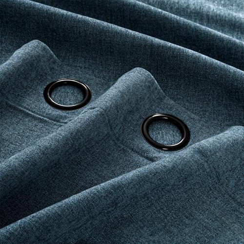 Image of 100% Blackout Curtains for Bedroom, Luxury Chenille Thermal Insulated Drapes for Living Room, Energy Saving Room Darkening 84 Inch Long Curtains, Grommet Top, 2 Panels, 52 inch W x 84 inch L, Blue