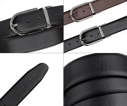 Image of LOUIS STITCH Men's Italian Leather Reversible Belt 1.25 inch (35mm) Handcrafted Formal Waist Strap Officewear Men Gents Boys (Black /Brown) (BE-DCGM)