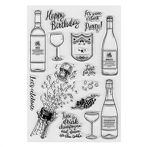 Happy Birthday Party Wine Champagne Bottle Clear Stamps For Card Making Decoration Diy Scrapbooking, Cheer Words Silicone Transparent Seal Stamps For Embossing Album Decor Craft. #TOP4