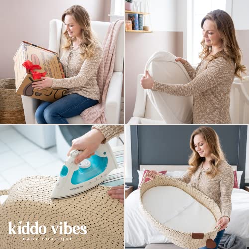 Kiddo Vibes Baby Changing Basket Set W/Comfy Fluted Pad, 3 Waterproof Bamboo Jacquard Covers & Large Matching Diaper Caddy, Reinforced Cotton Rope Moses Basket W/Built-In Safety Belt Cpsc Compliant #TOP7