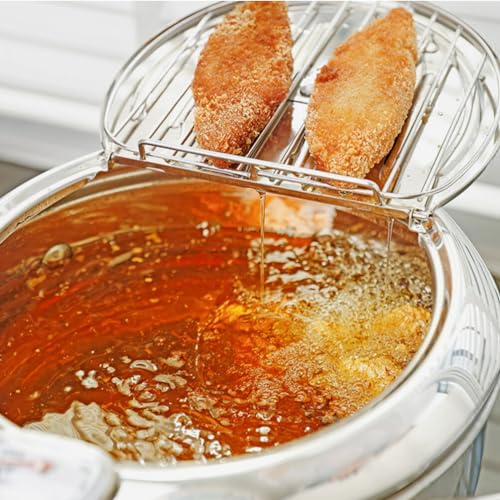 HOLIDYOYO Frigideira profunda, frigideira tempura com tampa panela de fritura de aço inoxidável com