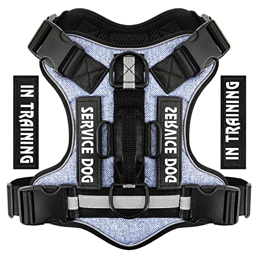 Belababy Excellent No Pull Dog Harness Service Dog In Training, Breathable Adjustable Comfort, Easy to Use Harnesses Buckle for Puppy Animals, Small Medium Large, Training Walking Blue Jeans S Cover