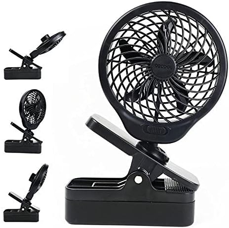 O2COOL 5" Clip On Fan - Powerful D Battery Operated with 2 Speeds (Black)