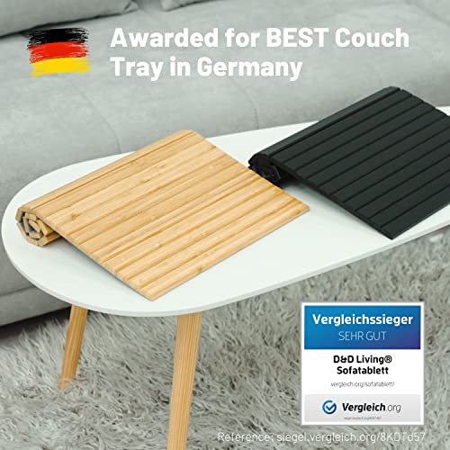 D&D Living® Couch Tray 20X14 Inch - Large Sofa Armrest Tray Table For Straight Chair Arm - Flexible | Sustainable | Non-Slip (Natural, Bamboo) #TOP4