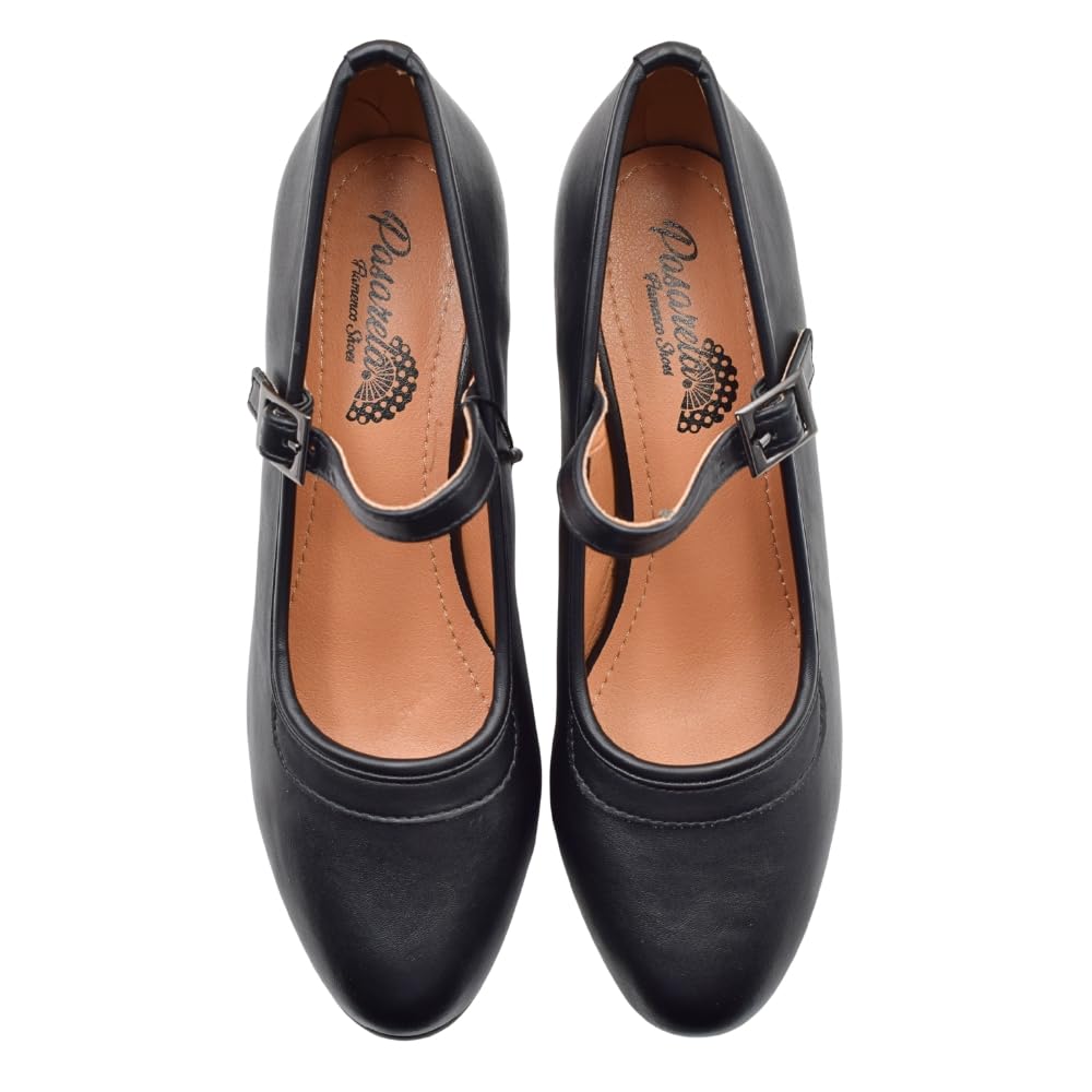 PASARELA - Zapatos de Baile Flamenco de Piel Vegana con Clavos para niña y Mujer Tallas 27 al 43 Color Negro Sintético