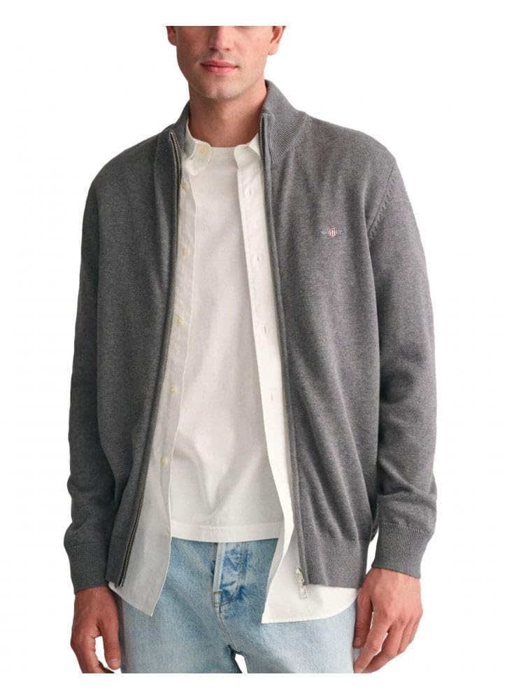 Gant Men's Dark Grey Blend Casual Cotton Zip Cardigan, 3XL