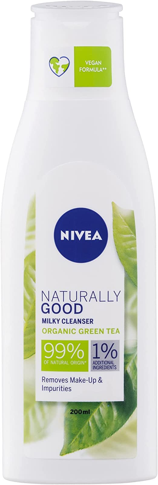 Nivea Naturally Good Milky Cleanser (200 ml), Face Cleanser with 99% of Natural Origin Ingredients, Facial Cleanser with Organic Green Tea, Natural Skin Cleanser