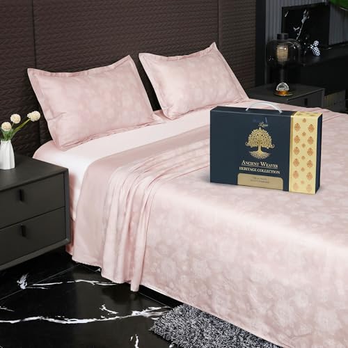 Image of Story@Home Supersoft Long Staple Premium Cotton Compact Yarn King Size Floral Printed Flat Double Bedsheet wih 2 Pillow Cover I 500 TC, 108x108 Inch - Powder Grey