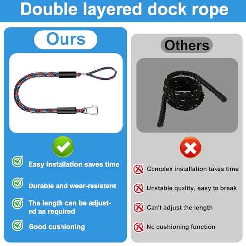 2 Stück Bungee Dock Line, Festmacher Seil für Boote Fenderleine, Festmacher Seil mit Haken, Bungee Dock Line mit Edelstahl Karabinerclip, Bootszubehör für Boote, Kajak, Jetski, Pontoon, Kanu