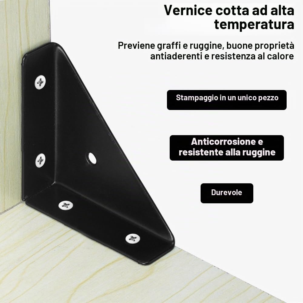 Squadrette Angolari di Supporto Triangolo, 12 pezzi Angolari Metallo per Legno, Staffe Angolari a 90 Gradi, Squadrette Angolari Nero, Staffa Angolare, Utilizzare per Stabilizzare Letti, Armadi