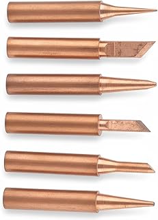 6Pcs Pure Copper Solder Tips Set for 936 Soldering Iron Handles, Pointed, Knife, Horseshoe, Flat Tips, with Quick Heat Up, Non Magnetic, Suitable for Speaker Welding soldering iron tips soldering tips