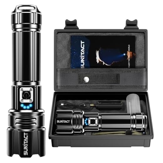 Sunitact Flashlights High Lumens, Rechargeable Flashlights Led 20000 Lumen XHP70.2, Super Bright Flash Light, High Powered Handheld Flashlights for Emergency Camping Gift, IP67 Waterproof, Adjustable