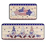 4th of July Patriotic Gnomes Kitchen Rugs Set of 2 Non Slip Kitchen Floor Rug and Mat Washable Kitch