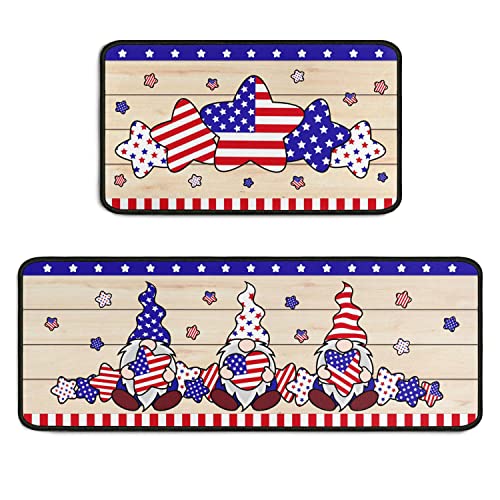 4Th Of July Patriotic Gnomes Kitchen Rugs Set Of 2 Non Slip Kitchen Floor Rug And Mat Washable Kitchen Runner Rug Standing Area Mat For Indoor Holiday Decor 17"X47"+17"X30" #TOP4