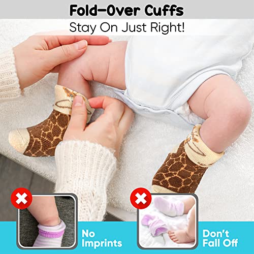 Hula Home 6-Pack Luxury Organic Cotton Blend Terry Anti-Slip Baby Socks For Infants 6-12 Months Boys And Girls, Fold-Over Cuffs And Anti-Skid Non-Slip Grips, Eco-Friendly Frustration-Free Packaging #TOP6