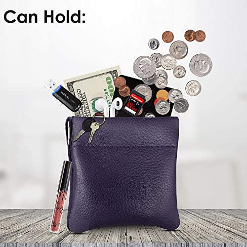Image of Nabob Leather Genuine Leather Squeeze Coin Purse, Coin Pouch Made IN U.S.A. Change Holder For Men /Woman Size 3.5 X 3.5 (Purple)