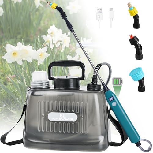 DOUBFIVSY Spruzzatore Elettrico a Batteria per Piante, Nebulizzatore a Pressione da Giardino con 3 Beccuccio Regolabile, Spruzzatore a Zaino Irroratrice a Pressione Automatica, Trasparente (8L)